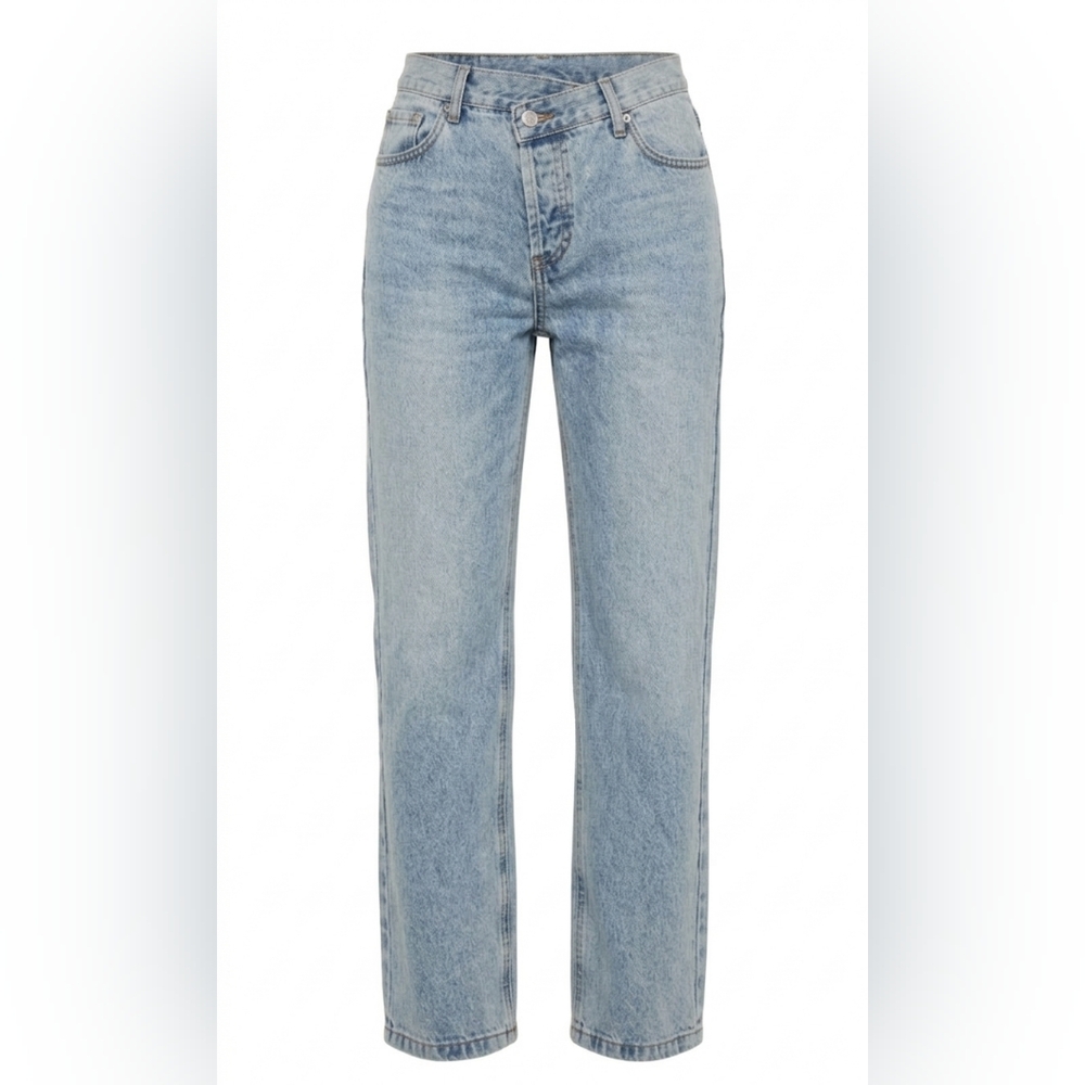 Princess Polly Asymmetrical Retro Y2K Blue Denim Wide Leg Jeans Sz 4 - Picture 1 of 8